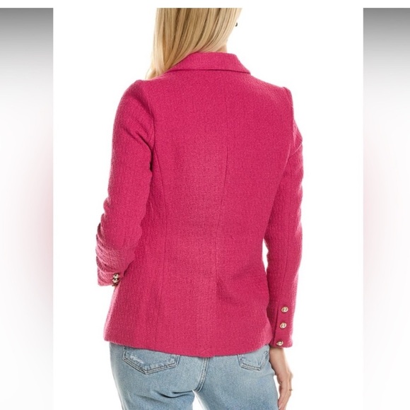 NWT Nanette Lepore Boucle Tweed Jacket Blazer 12 Fucshia Rose Pearl Buttons NEW - Picture 2 of 12